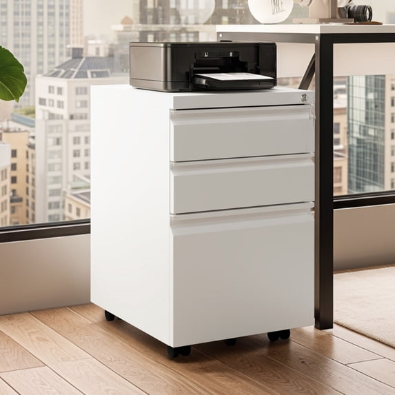 Craftian 3-Drawer Vertical File Cabinet Storage Mobile Office Metal Lockable Legal/A4 Size,White