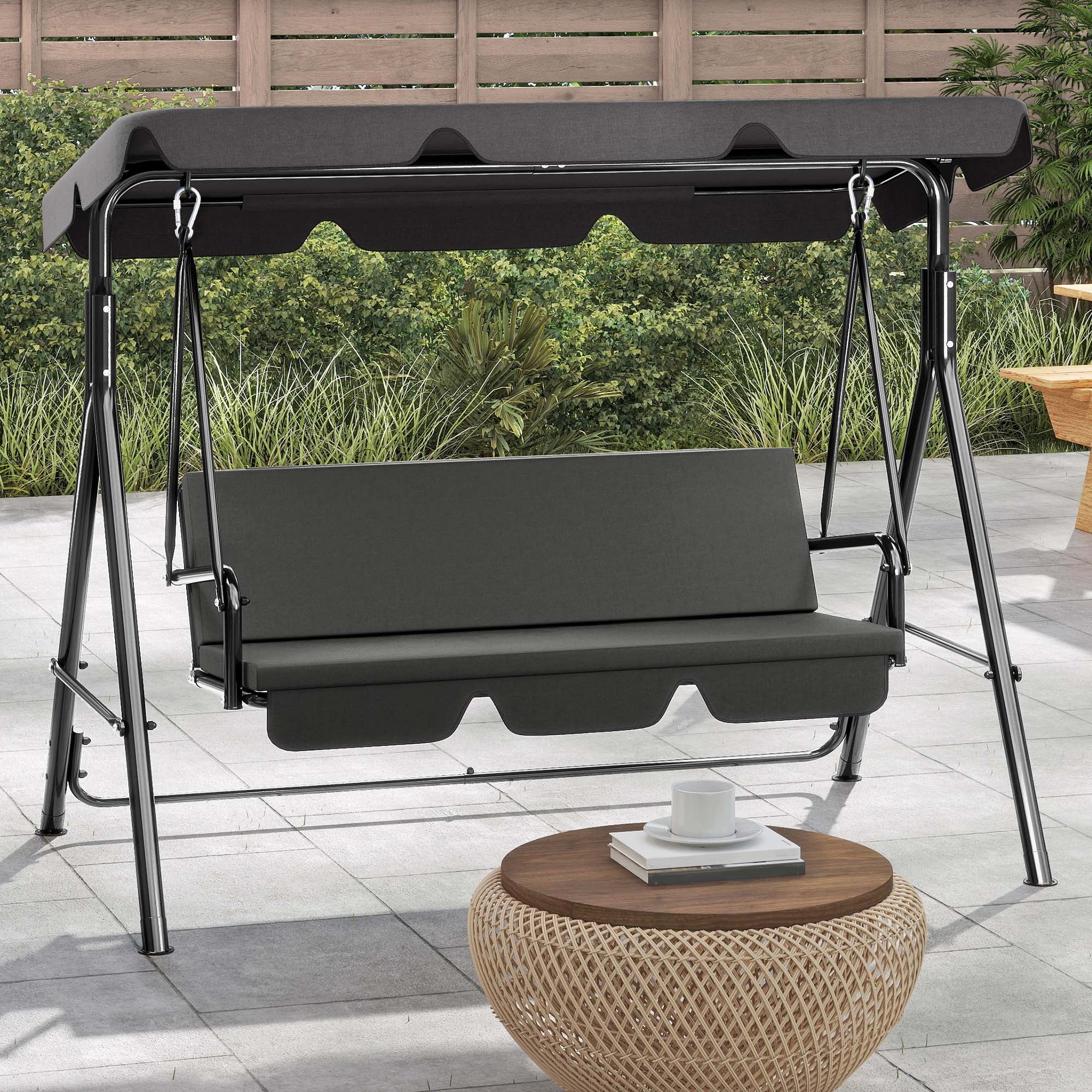 DWVO Yard Metal 3-Seat Porch Swing Outdoor Patio Chair with Stand