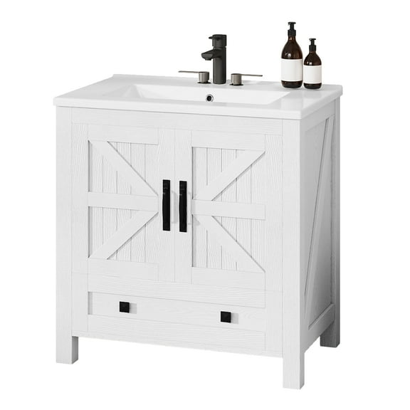 Craftian 30" Bathroom vanity with Sink Top, Farmhouse Bathroom Storage Cabinet with Drawers, White