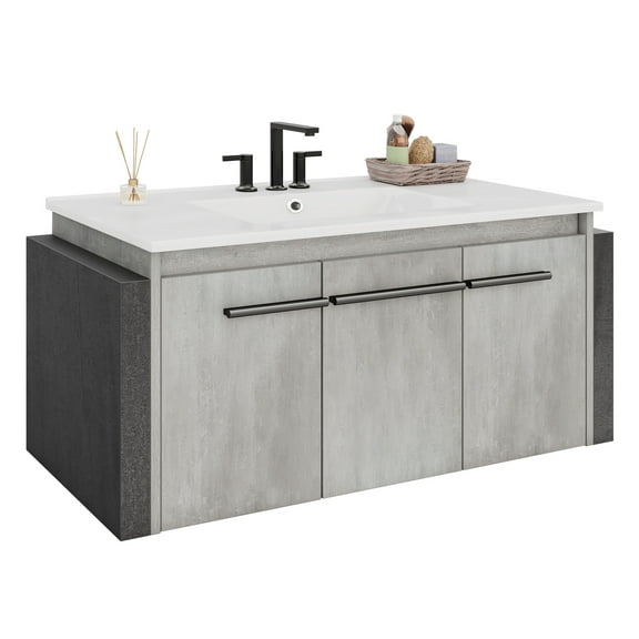 Craftian 36" Inch Wall Mounted Bathroom Vanity with Sink, Modern Floating Bathroom Sink Storge Cabinet , Gray