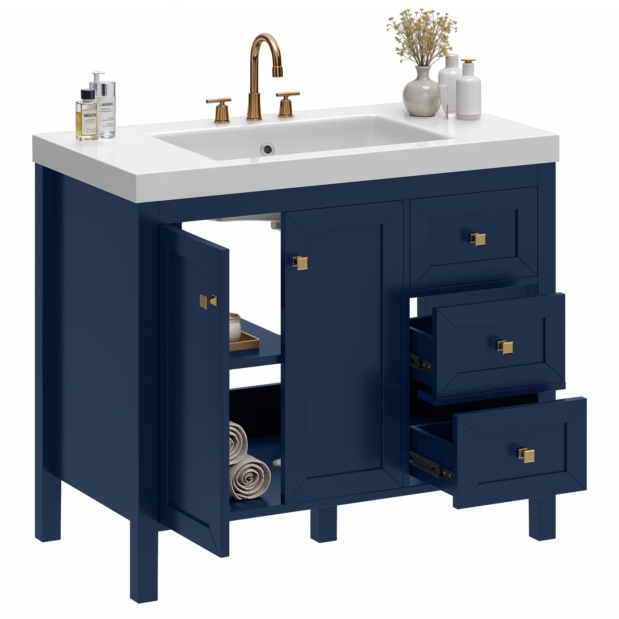 Craftian 36'' Modern Bathroom Vanity with Sink Combo, Freestanding Bathroom Storage Cabinet with Drawers & Doors, Blue