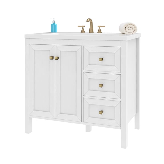 Craftian 36'' Modern Bathroom Vanity with Sink Combo, Freestanding Bathroom Storage Cabinet with Drawers & Doors, White