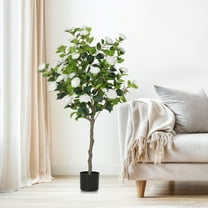 Craftian 4.1FT Artificial Camellia Tree With a LED string light, Flower Plants Artificial Tree