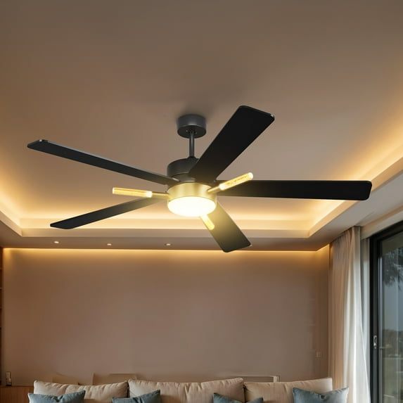 Craftian 42 Inch Ceiling Fans with Lights and Remote, 5 Black Blades with Reversible Quiet Motor