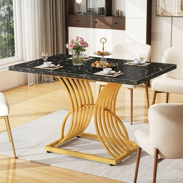 Craftian 47" Dining Table for 4 People, Modren Kitchen Table with Metal Leg , Rectangular Dinner Table for Dining Room, Kitchen,Black