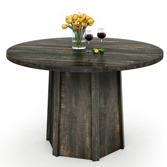 Craftian 47" Wood Dining Table for 4 People, Farmhouse Round Kitchen Table, Circle Dining Table for Kitchen Living Room, Gray
