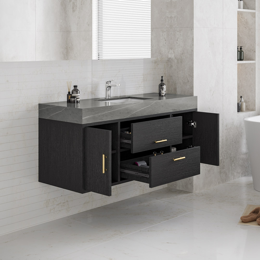 Craftian 48'' Wall Mounted Single Bathroom Vanity with Sintered Stone ...