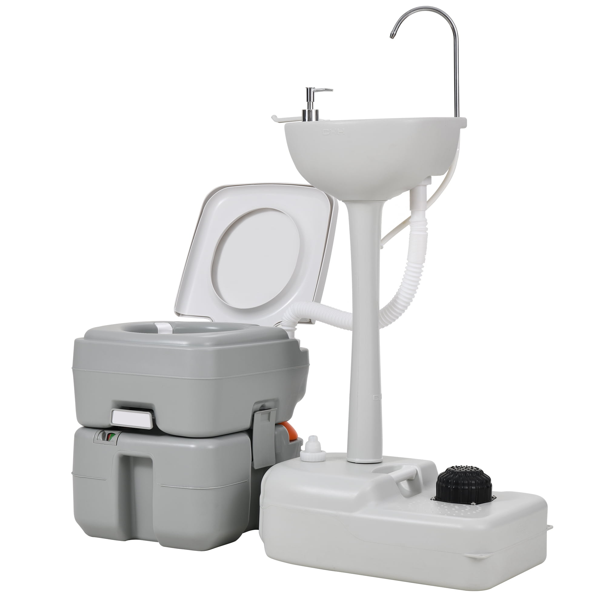 Craftian 5.28-gal Portable Camping Toilet &17L Portable Sink Wash Station, RV Toilet with Level Indicator, White & Gray
