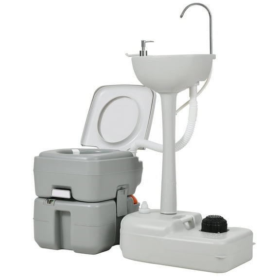 Craftian 5.28-gal Portable Camping Toilet &17L Portable Sink Wash Station, RV Toilet with Level Indicator, White & Gray