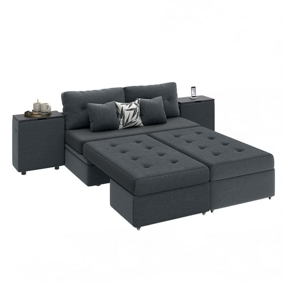 Craftian 5 in 1 Convertible Sofa Bed, 100"Sleeper Sofa Couch with USB Ports for Living Room, Gray