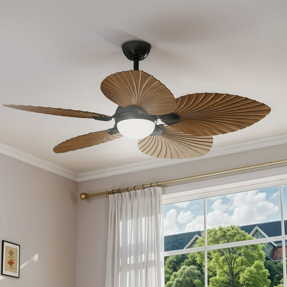 Craftian 52" 5-Blade Tropical Ceiling Fan with LED Light & Multi-Functional Remote, 6 Quiet DC Motor Speeds, Reversible for Indoor and Outdoor Spaces, Walnut