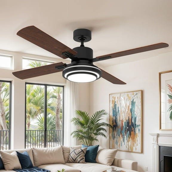 Craftian 52'' Ceiling Fan with Light and Remote Control, 6 Speeds, 5 Timer Settings, and Dual-Finish Blades (Black)