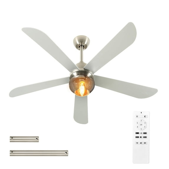 Craftian 52 Inch Ceiling Fans with Lights,Modern Ceiling Fan with 5 Fan Blades, 6 Speeds, Reversible Quiet DC Motor Fan for Living Room, Bedroom, Nickel
