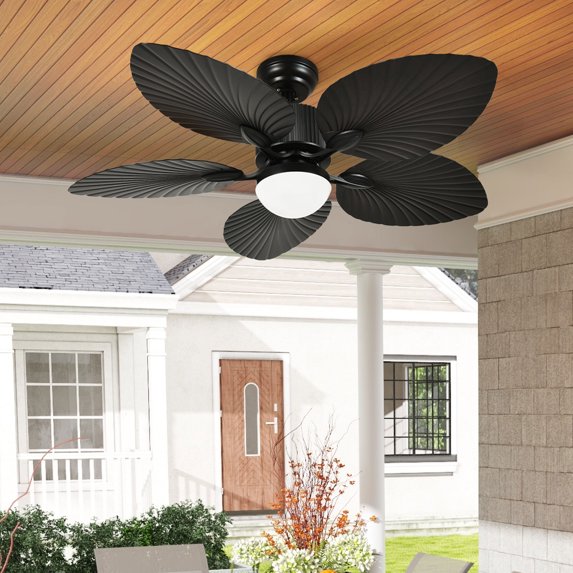 Craftian 52 Inch Tropical Ceiling Fan with Light and Remote,3 Ways Control,5 Palm Leaf blades Smart Black Ceiling Fan with Alexa