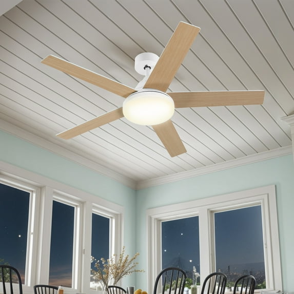 Craftian 52-inch Ceiling Fan with Light and Remote Control, Modern Downrod Mount Ceiling Fan with 6-Speed,5 Fan Blades - White