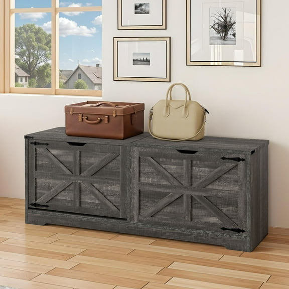 Craftian 55" Farmhouse Shoe Storage Bench – Tilt-Out 3-Drawer Cabinet with Flip-Top Seat, Entryway Mudroom Organizer, Holds 9-12 Pairs, 220 lb Weight Capacity, Dark Rustic