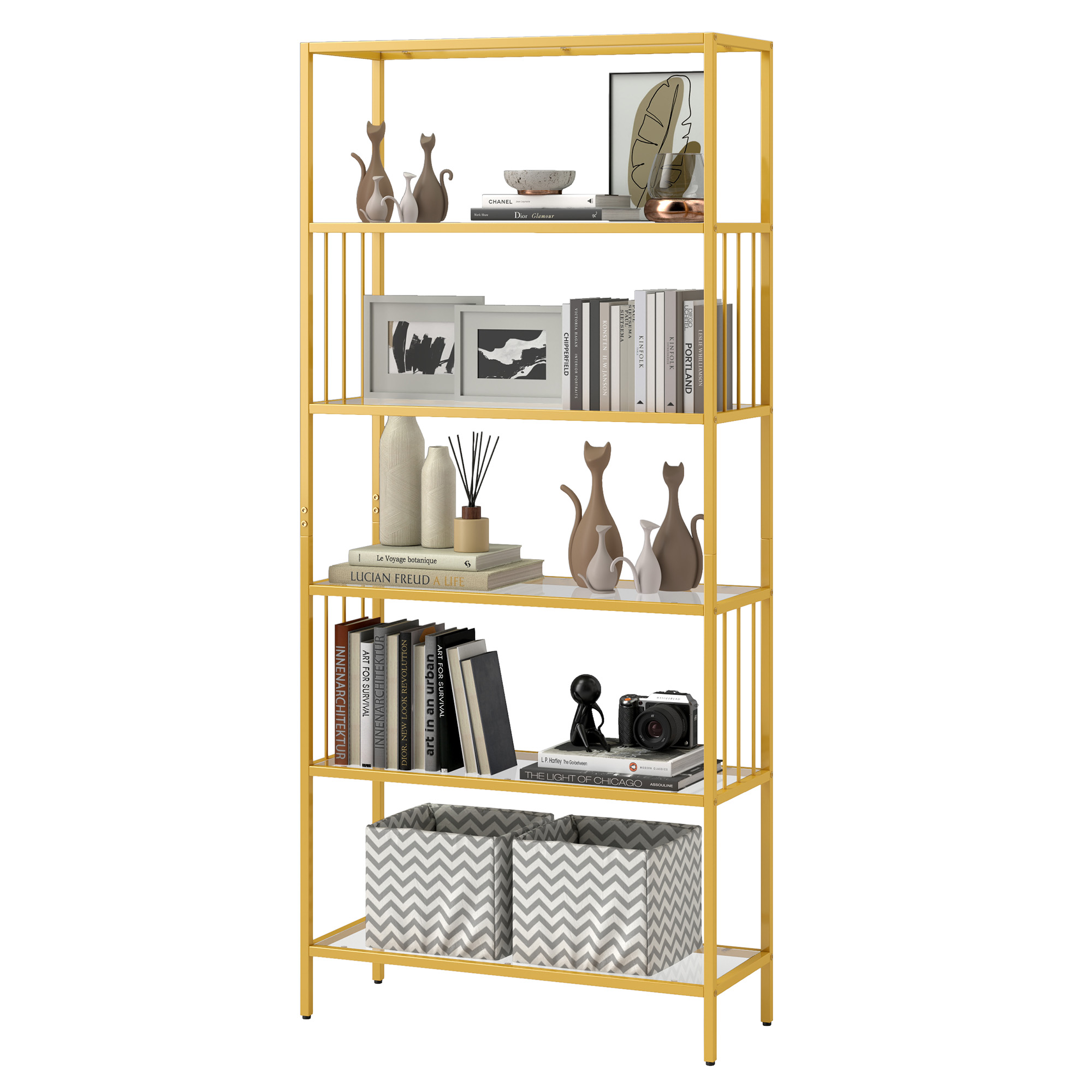 Picture of Craftian 6-Tier Gold Bookshelf, Modern Free Standing Storage Shelf with ...