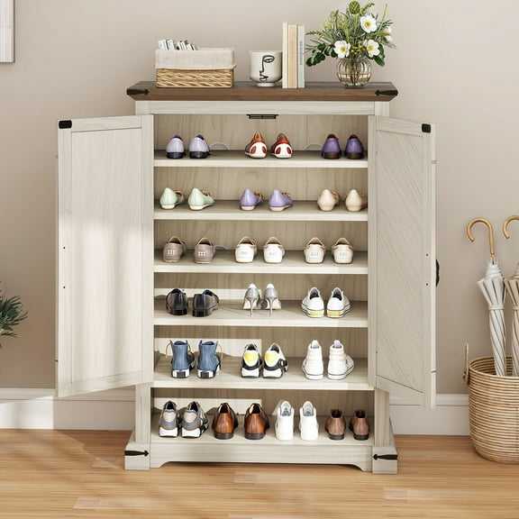 Craftian 6-Tier Shoe Cabinet with Doors, Farmhouse Shoe Storage Organizer Cabinet with Adjustable Shelves, Freestanding Shoe Storage Rack   for Entryway/Hallway/Closet