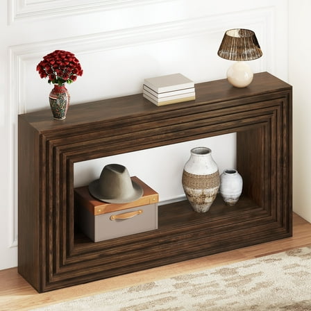 Craftian 61"W Console Table with Storage Shelf for Living Room & Entryway, Walnut