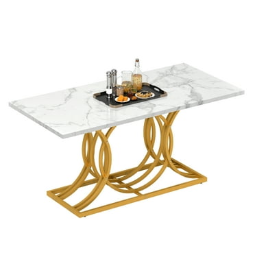 Craftian 63" Dining Table for 4-6 People, Modren Kitchen Table with Metal Leg , Rectangular Dinner Table for Dining Room, Kitchen, White