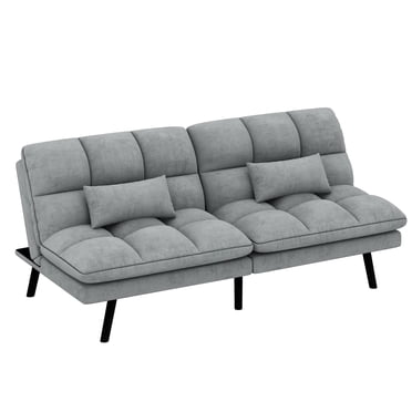 Xelsyo Convertible Sofa Bed – Cat-Scratch-Proof Fabric Futon Sleeper (Gray, 70")