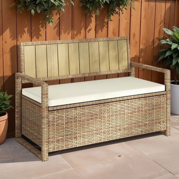 Craftian 70 Gallon Outdoor Storage Bench with Cushion, Weather-Resistant Deck Box Bench
