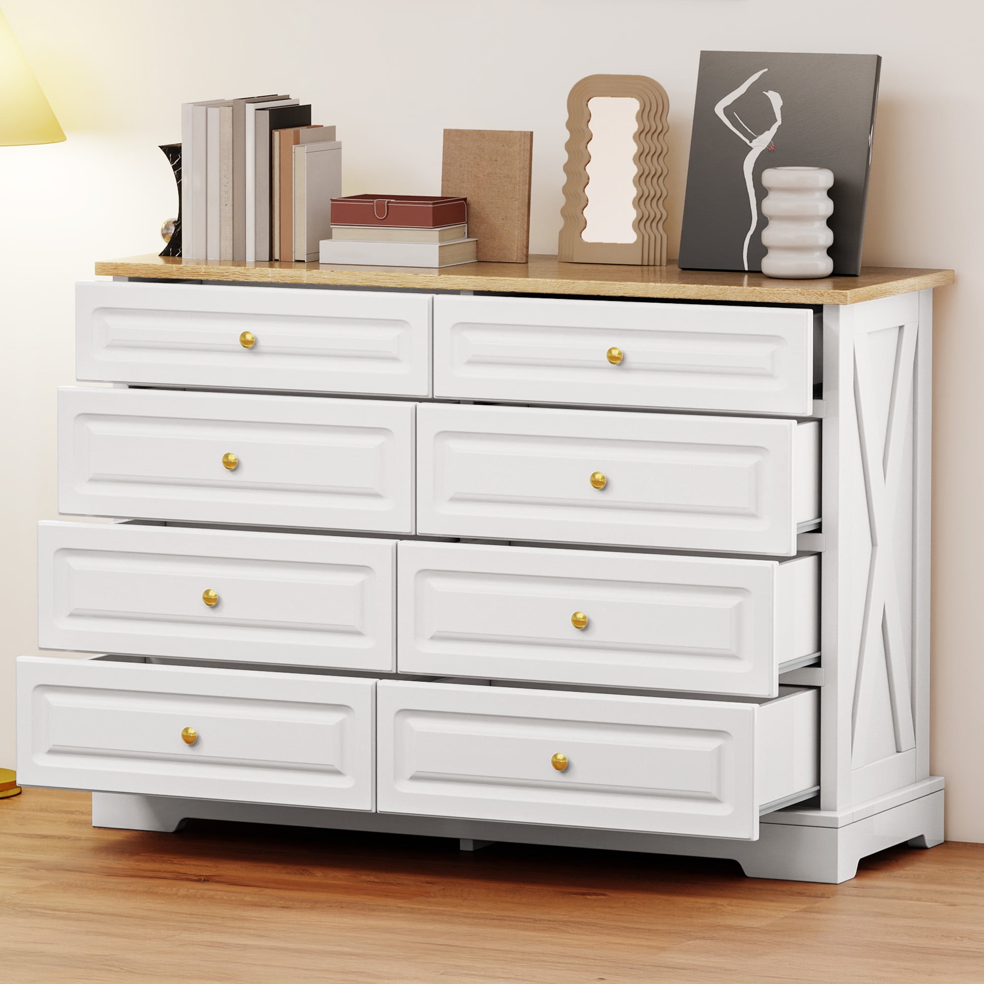 Craftian 8-Drawer Dresser, 47" Wide Engineered Wood Chest with Metal ...