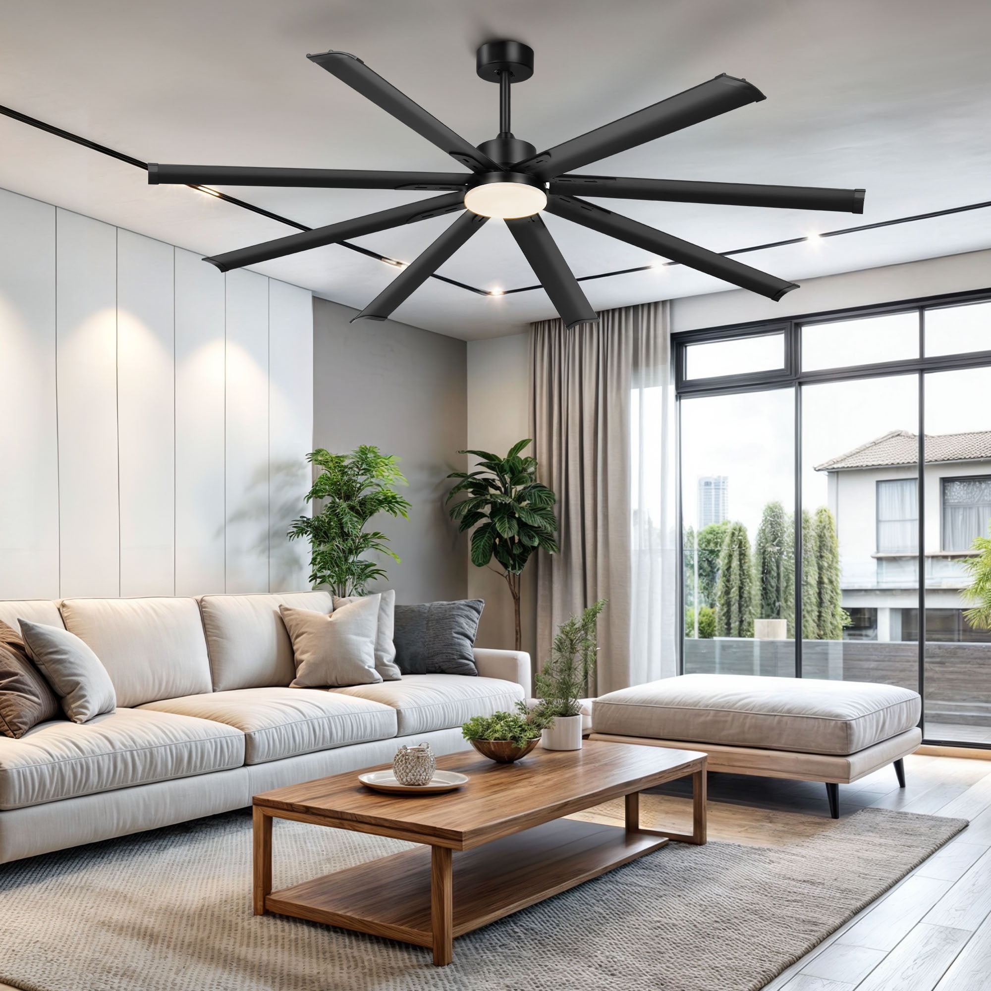 YITAHOME 80 Inch Industrial Ceiling Fan With Light – 8 Blades, Remote, 6 Speeds, 3 LED Colors, For Large Rooms