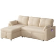 thumbnail image 1 of Craftian 84" Convertible Sofa Bed with Storage Chaise and Pocket, L Shape Pull Out Sofa Bed, 2 in 1 Sleeper Sofa Sectional Couch for Living Room, Beige, 1 of 9
