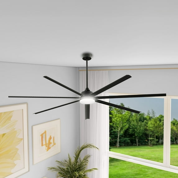 Craftian 96 Inch Black Industrial Ceiling Fan with Lights and Remote Control, Large Ceiling Fan with 6-Speed,7 Aluminum Blades