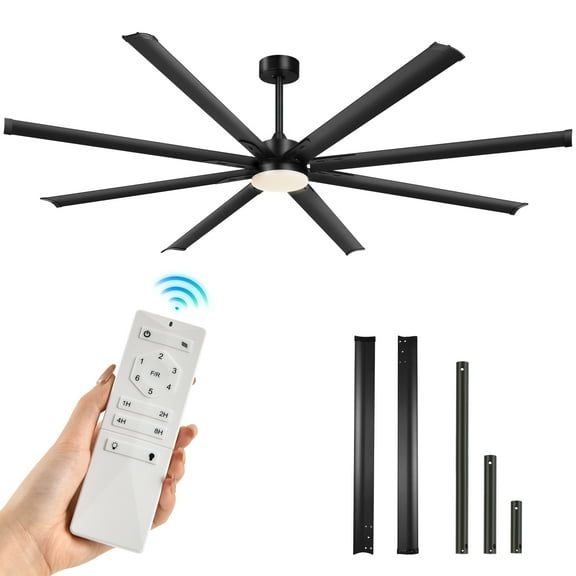 Craftian 96 Inch Modern Black Ceiling Fan with Light and Remote,Large Outdoor Ceiling Fan with 8 Blades for Indoor Outdoor