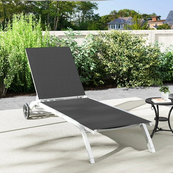 Craftian Adjustable Chaise Lounges with Wheels, 5-Position Backrest,Gray Aluminum Pool Lounge Chairs for Patio, Poolside, and Deck