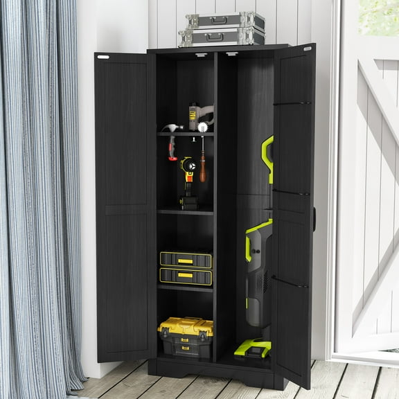 Craftian Broom Closet Storage Cabinet,55" Tall Garage Storage Cabinet,Multifunctional Garage Storage Broom Closet with 2 Doors,Cleaning Tool Cabinet