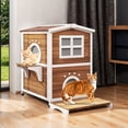thumbnail image 1 of Craftian Cat House Outdoor Two-Story Wooden Feral Cat Shelter with Openable Roof, Escape Door, Brown & White, 1 of 9