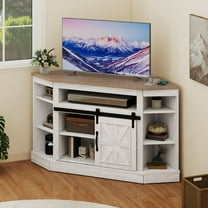 Craftian Farmhouse Corner TV Stand for 50" TV, Entertainment Center with Sliding Barn Door, Gray Wash