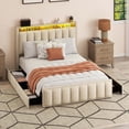 thumbnail image 1 of Craftian Full Size LED Velvet Upholstered Platform Bed, Storage Bed Frame with  4 Storage Drawers and Charging Station, Beige, 1 of 1