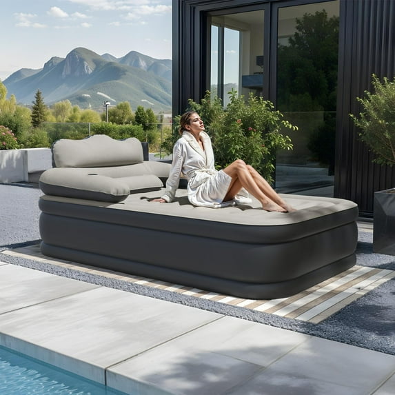 Uforic Full XL Air Mattress with Headboard & Electric Pump, Inflatable Bed for Home, Camping, Black