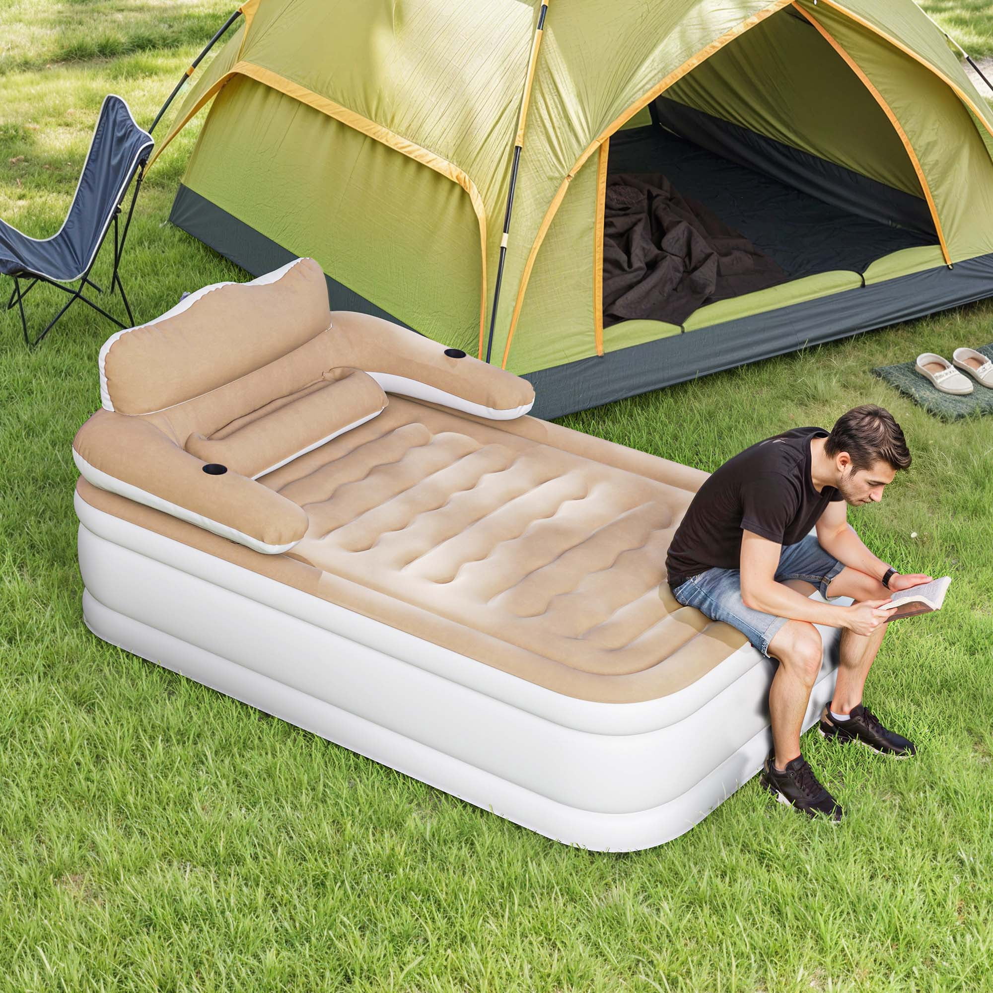 Uforic FullXL Air Bed featuring Headboard, 18in Inflatable Mattress ...