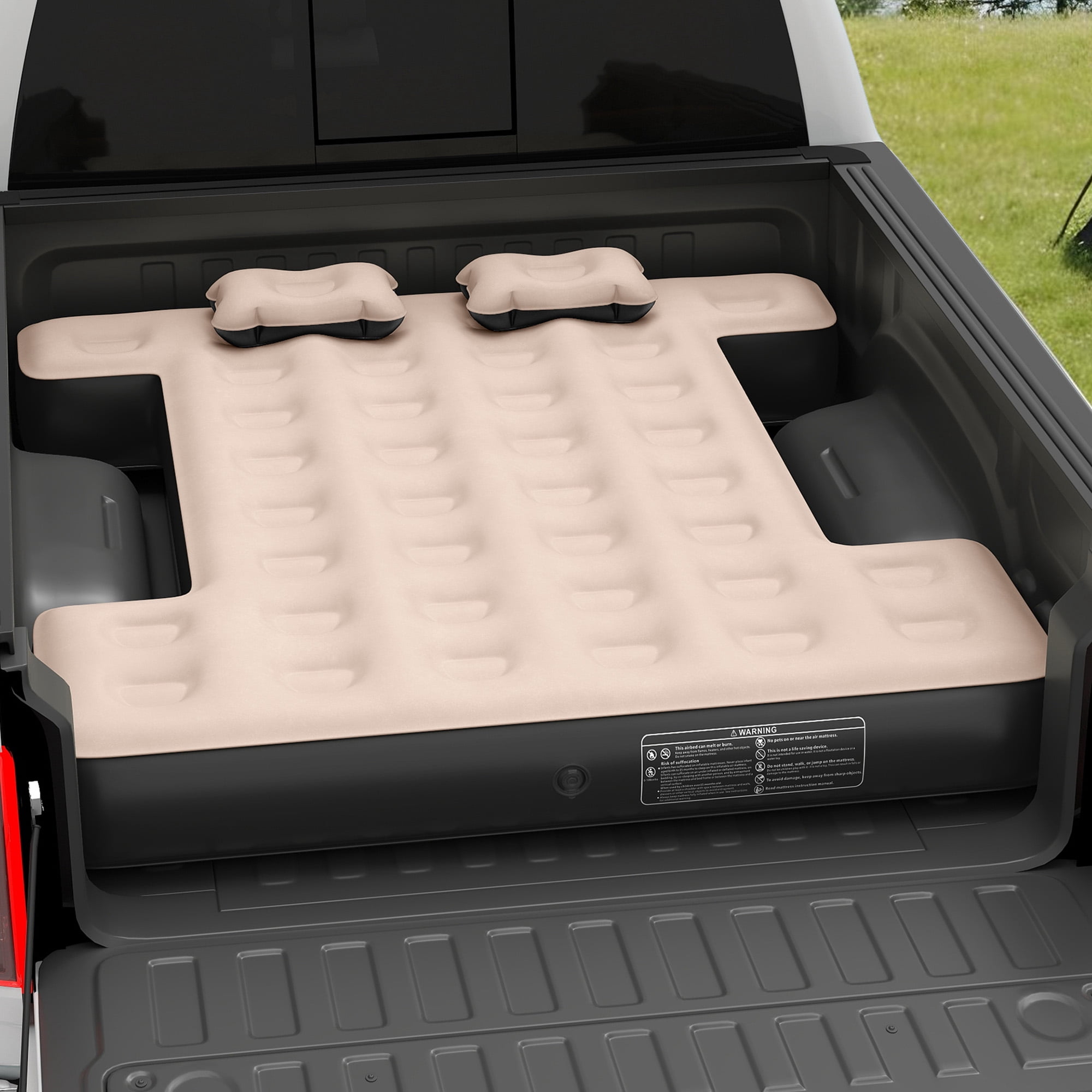Uforic Inflatable Truck Air Mattress for 5.5–5.8ft Short Bed Pickups, Camping Car Bed with Pump, Pillows, Carry Bag & Patch Kit, Fits Full-Size Trucks, Brown