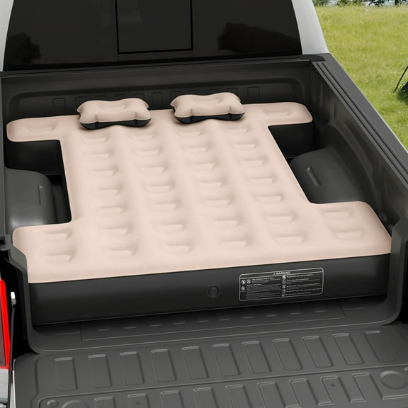 Uforic Inflatable Truck Air Mattress for 5.5–5.8ft Short Bed Pickups, Camping Car Bed with Pump, Pillows, Carry Bag & Patch Kit, Fits Full-Size Trucks, Brown