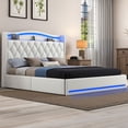 thumbnail image 1 of Craftian King Size Standard Bed Frame with Storage & Power Outlets, Upholstered Bed Frame with LED Lights & Headboard, White, 1 of 9