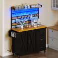 thumbnail image 1 of Craftian Kitchen Island with Drawers & Storage Rack, Kitchen Storage Cart with Doors & Hooks, Black, 1 of 10