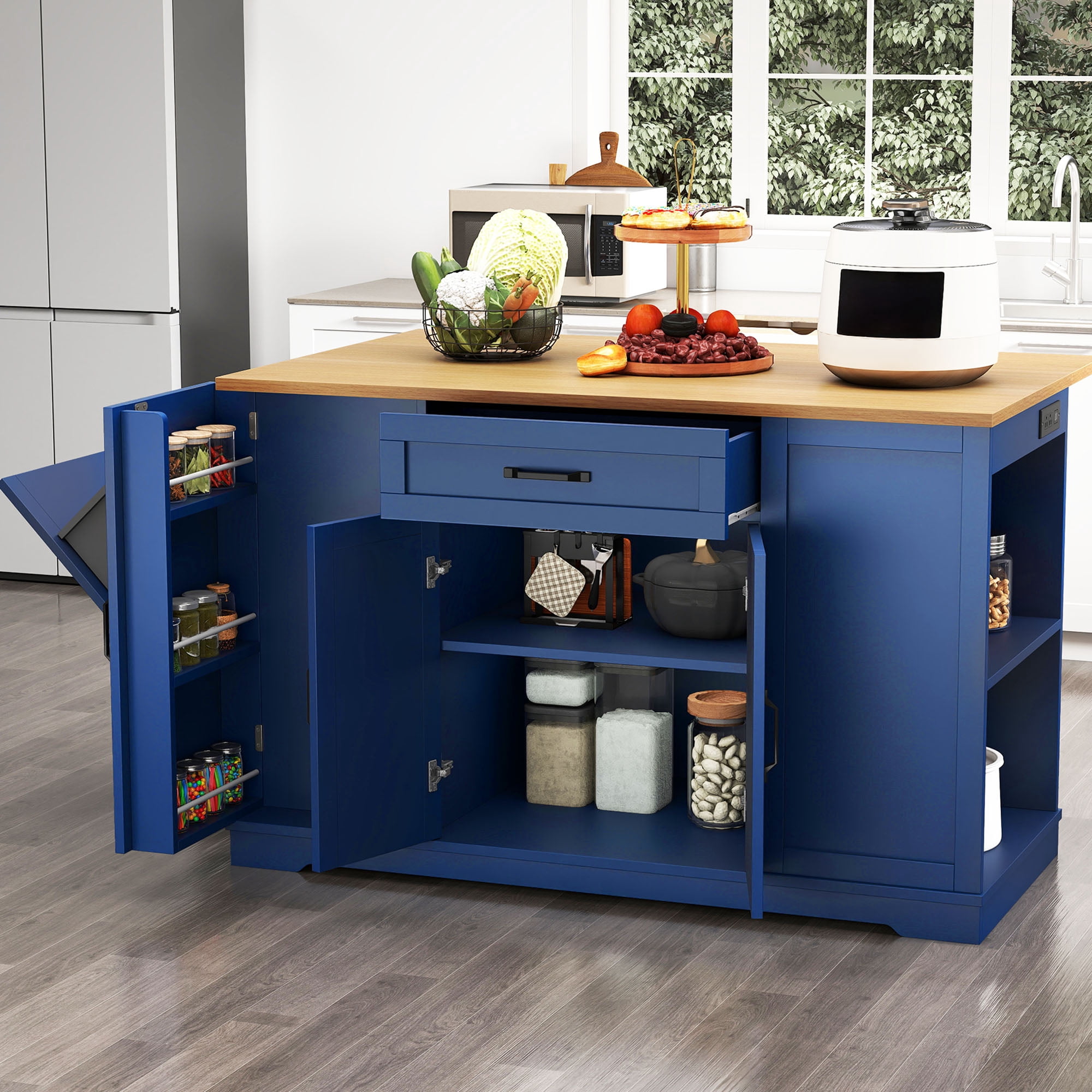 Craftian Kitchen Island with Wheels & Power Outlets, Kitchen Storage ...