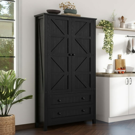 Craftian Kitchen Pantry Cabinet with Storage Shelves, Storage Cabinet with Doors & Drawers, Black