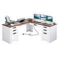 thumbnail image 1 of Craftian L-Shaped Desk with Power Outlets, Computer Desk with Drawers, Executive Desk , White & Walnut Color, 1 of 10