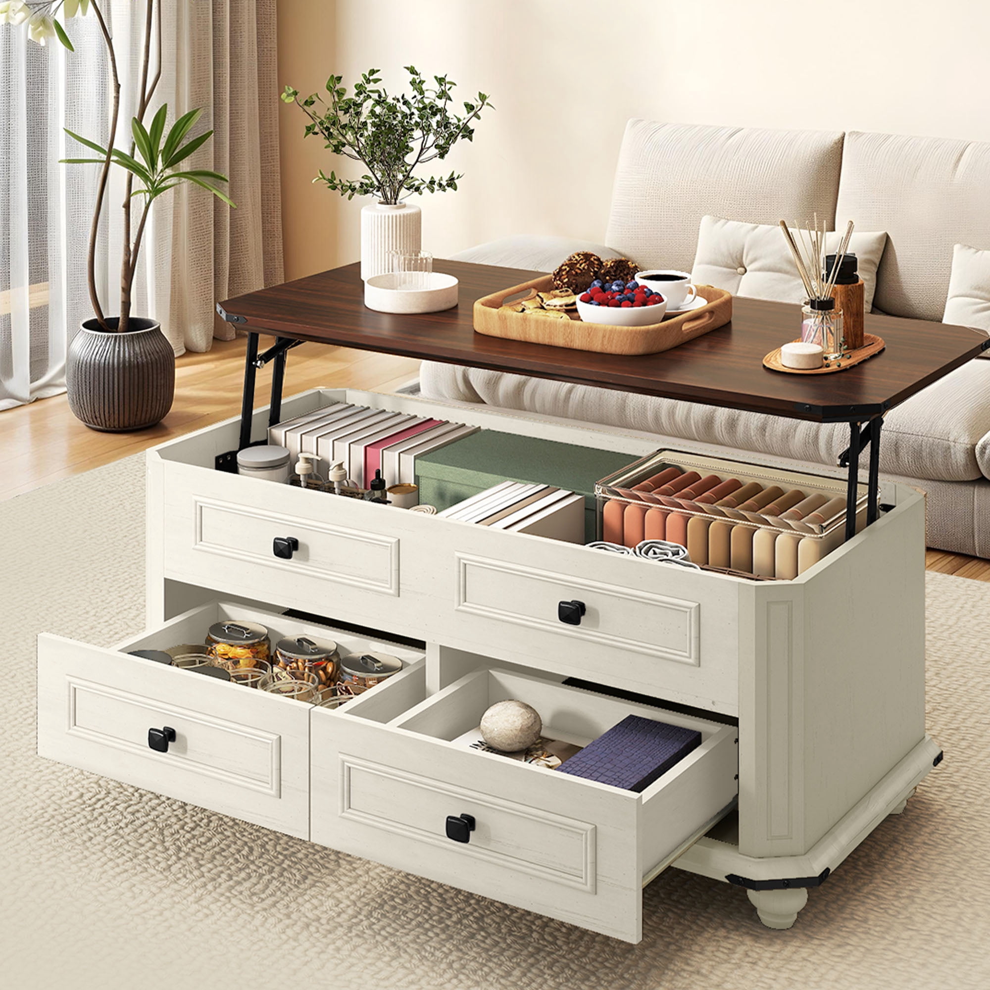Craftian Lift Top Center Table with Drawers for Living Room, Storage ...