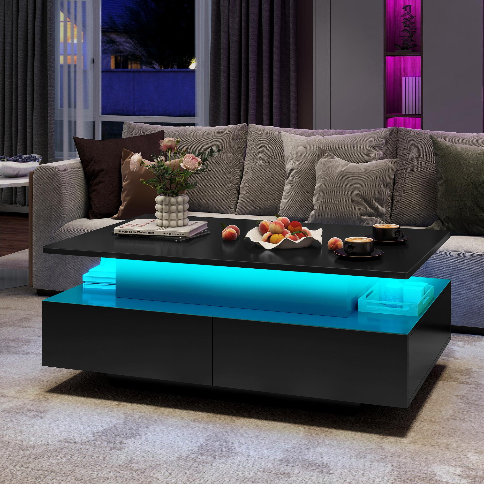 Craftian Lift Top LED Coffee Table, Modern Living Room Tables with 4
