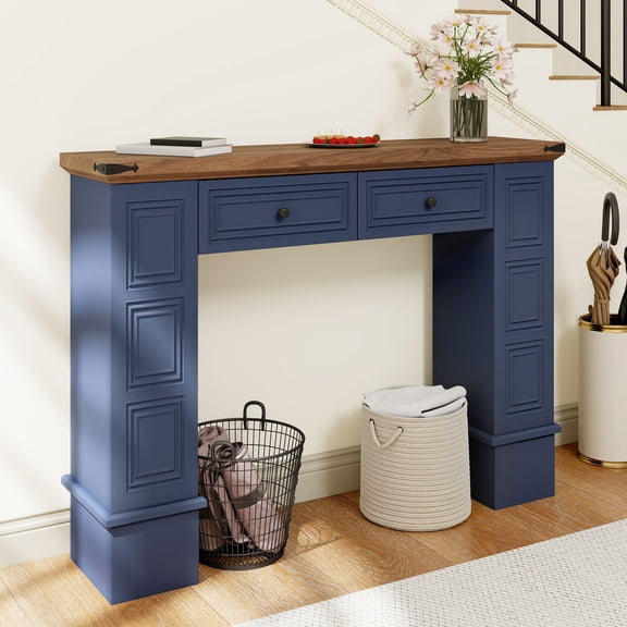 Craftian MDF Entryway Table with Drawers, Console Table for Living Room, Blue