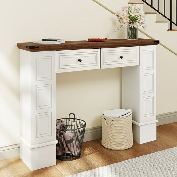 Craftian MDF Entryway Table with Drawers, Console Table for Living Room, White