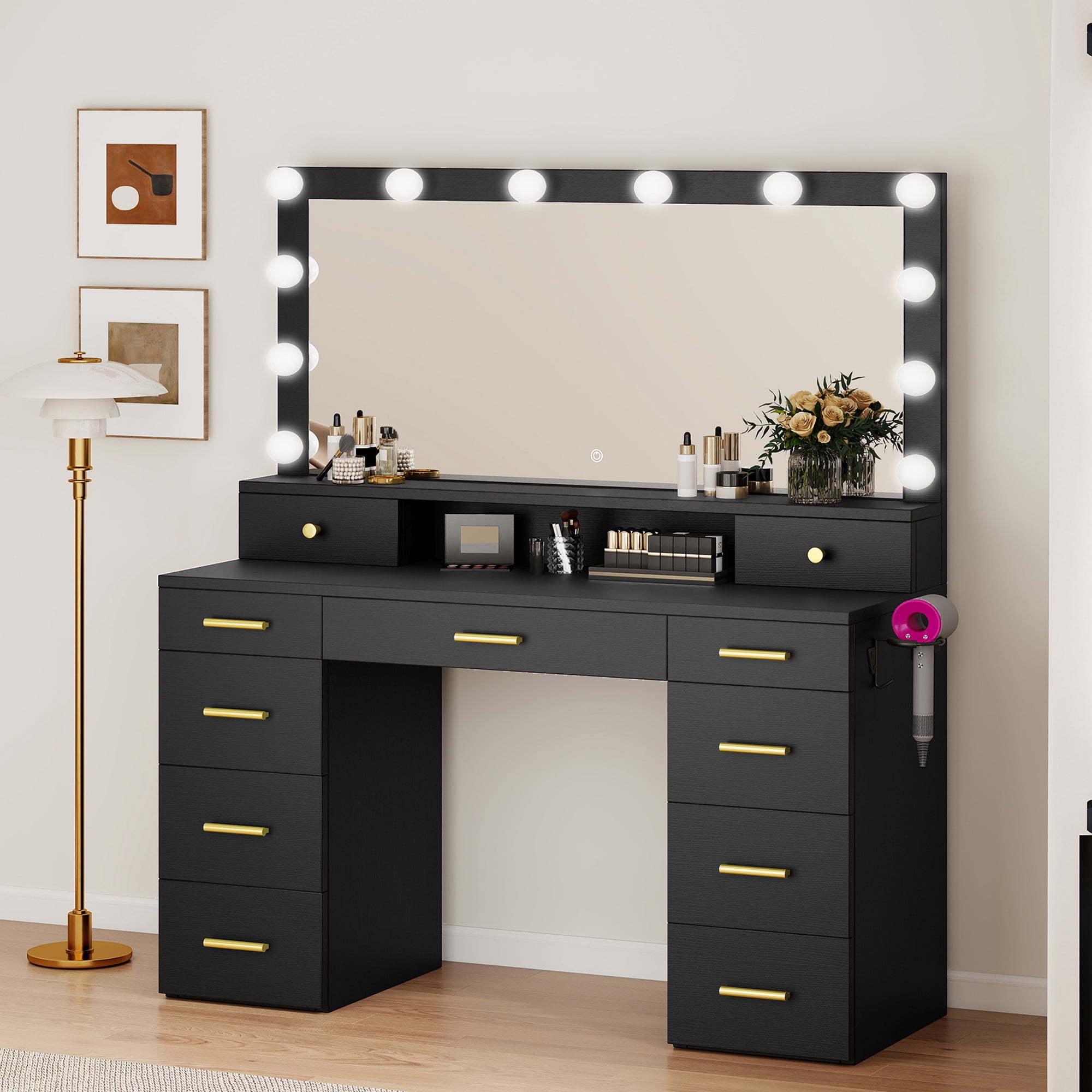 Craftian Makeup Vanity Desk with Mirror and Lights, Large Vanity Table